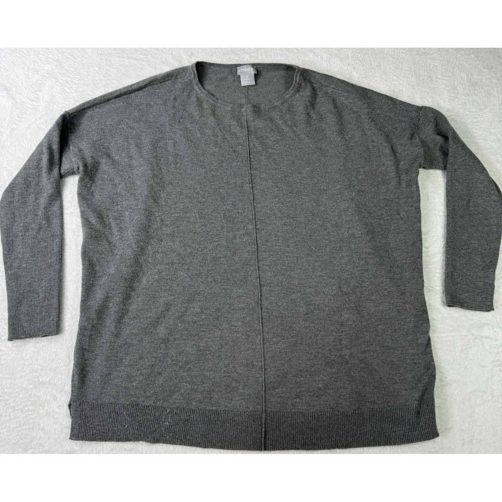 Chico's Cashmere Sweater High Low Womens Small 0 Gray 100% Cashmere Soft Cozy